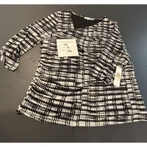 Calvin Klein Women's Plus Size Printed Asymmetrical-Neck Top (Black Multi, 3X)